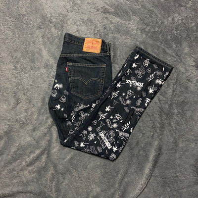Levis 501 Vintage Jeans Mens W34 L30 Indigo Custom Printed Made In Mexico Grunge