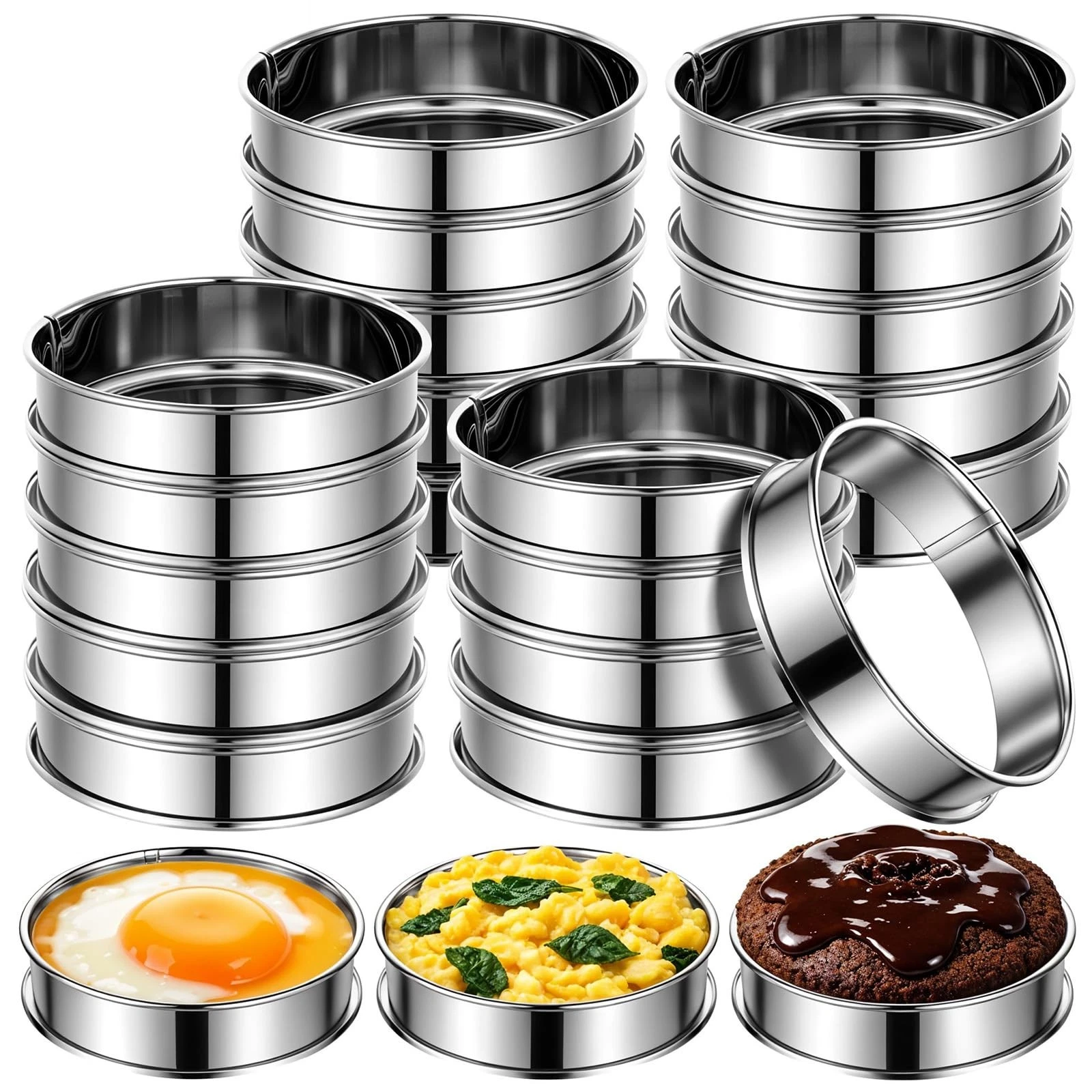 20 Pack 4 Inch English Muffin Rings,Stainless Steel Double Rolled Tart Nonsti...