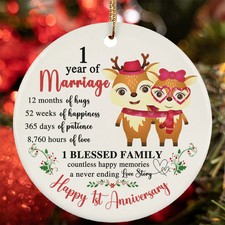 1 Years Of Marriage Ornament Happy 1st Anniversary Deer Couple Christmas Gift