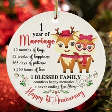 1 Years Of Marriage Ornament Happy 1st Anniversary Deer Couple Christmas Gift