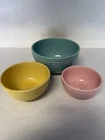 MCM 1950s MCCOY POTTERY BEEHIVE MIXING BOWL SET OF 3 BLUE YELLOW PINK