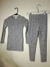 SHEIN Girls Gray Ribbed Knit 2pc Outfit Set Long Sleeve Top  Leggings 8-9Y