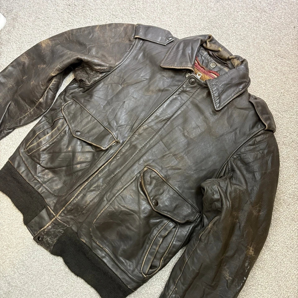 Vintage SCHOTT Leather Jacket Flight A2 Bomber Aviator with Liner Mens Size 36 - Image 3 of 4