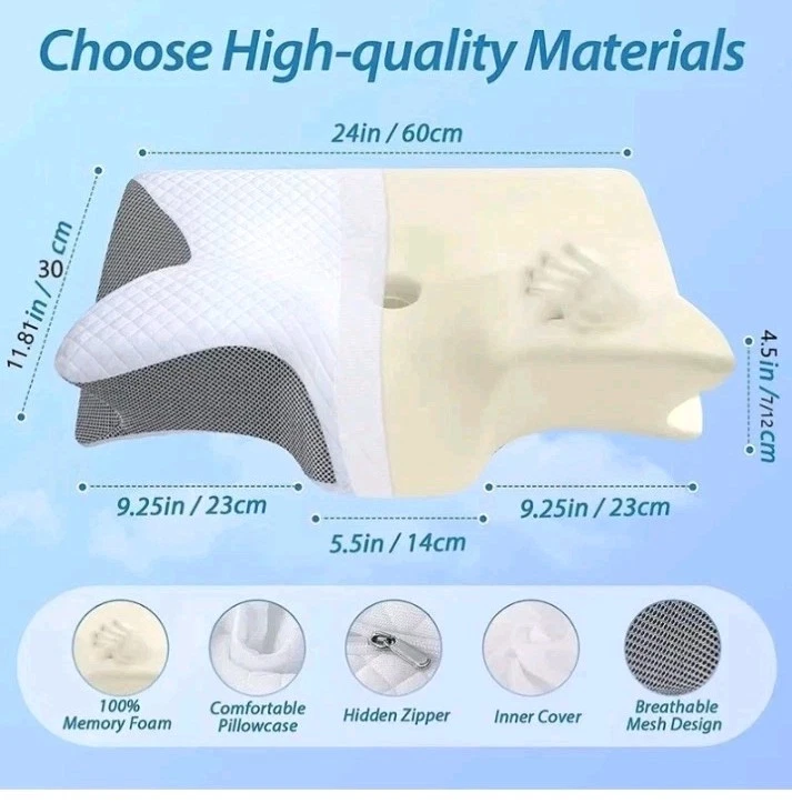 Almohada cervical de espuma viscoelástica 1 pieza, almohada ortopédica de contorno ergonómico 2 en 1 para Foto 4 de 4