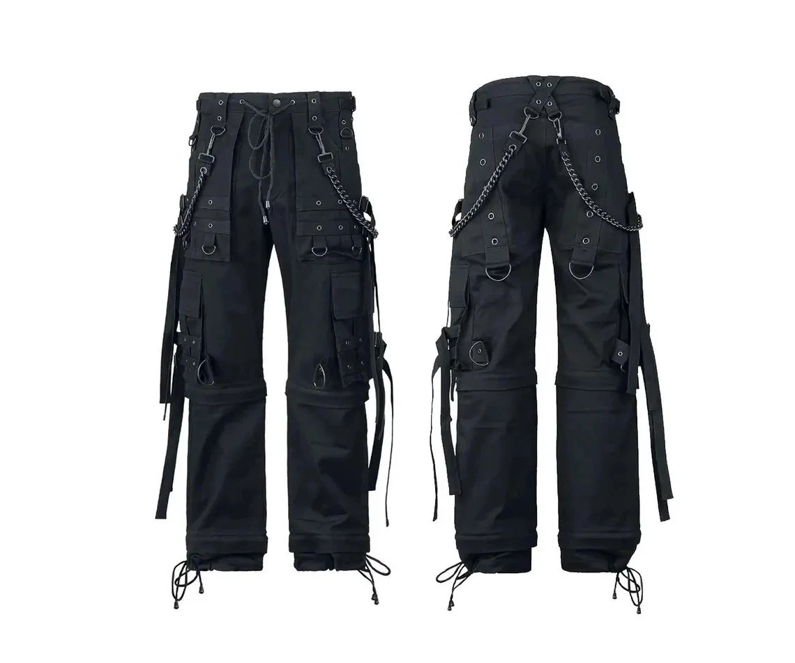 Cyberpunk Goth Pants Handmade Black Cotton Trousers with Chains