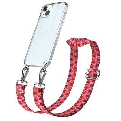 Silikon Hülle mit Band für Apple iPhone 15 Plus Kette Berre / Rosa  Mix - Silber