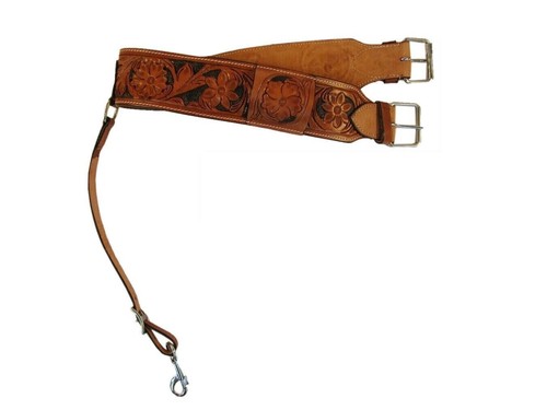 Selle flanc arrière cuir usiné floral western cheval breveté main cinch