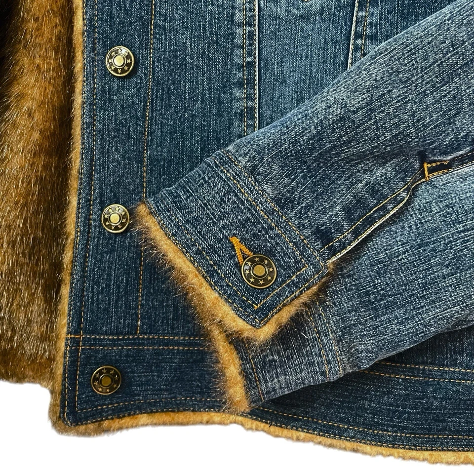 Marvin Richards Denim Jacket VTG Y2K 90s Faux Fur Lined Hippie Party XL - Image 4 of 4