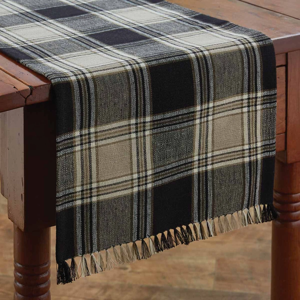 PARK DESIGNS Soapstone Black Tan Gray Woven Cotton Country Farmhouse Table Runner