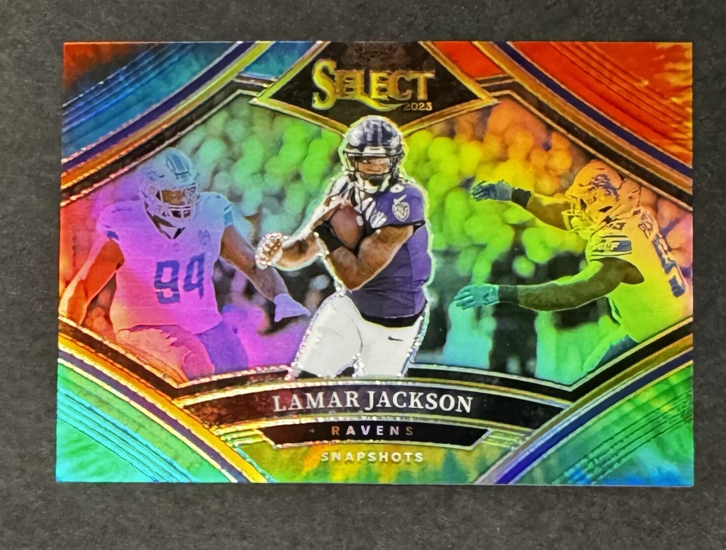 LAMAR JACKSON 2023 SELECT SNAPSHOTS TIE DYE PRIZM RAVENS SS-LJ Jersey Match 8/25