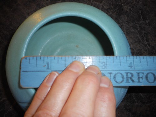 Squat Van Briggle Pottery Colorado Springs CO Blue 1960's? Flowers apx 5.5"diam - Picture 10 of 12