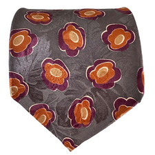 KARL LAGERFELD Grey Flowered Geometric Pattern 100 Silk Tie 3 3/4" x 56"