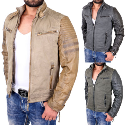 Reslad Herren Jacke Vintage Material Mix Kunstleder Männer Biker RS-1504 SALE%