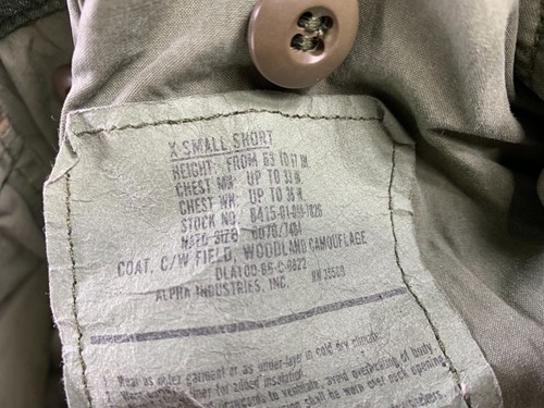 Vintage Alpha Industries Jacket Mens XS Short Coat Cold Weather Field Woodland - Picture 7 of 14