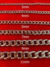 16 INCH, 3/4/5/7/9/11mmSTAINLESS STEEL CUBAN CURB SILVER CHAIN USA SELLER