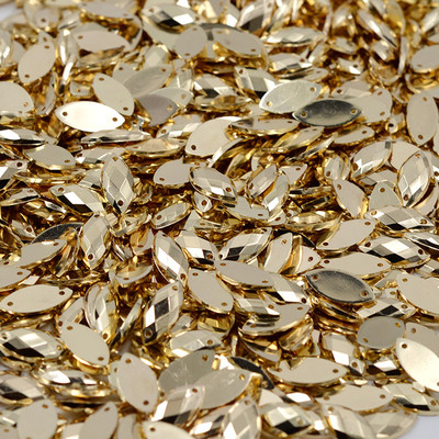 100 x Gold Strasssteine zum Aufnähen mit flacher Rückseite Kristalle Edelsteine 7 x 15 mm