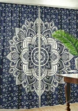 Mandala Handmade Window Door Arched Curtain Blue Wall Mount Twin Tapestry