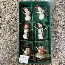 Vintage Kurt S Adler Holiday Christmas Snowman Ornaments Set of 6 Mini Folk Art