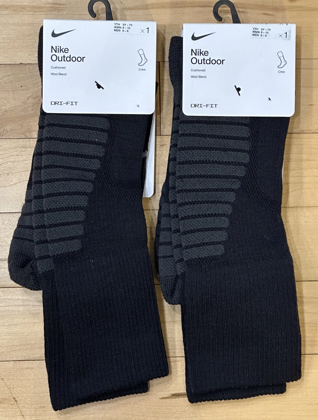 2- Nike Outdoor Cushioned Wool Blend Dri-Fit Crew Socks Yth 5Y-7Y Wmn 6-10 Men 6