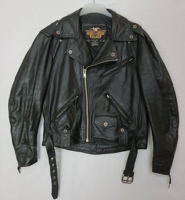 Vintage Harley Davidson Sz M Black Leather Motocycle Jacket Made In USA eBay