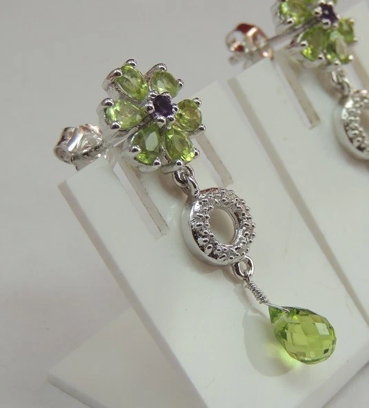 Exclusivo 5,24 Quilates Peridoto Amatista Pendientes Diseño Puro 925 Plata - Imagen 4 de 4