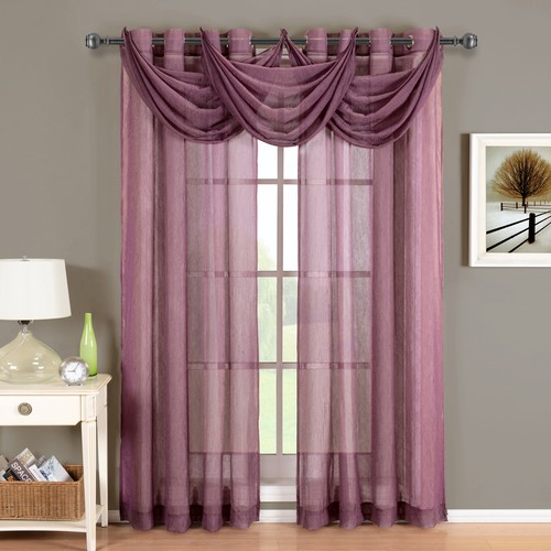 Abri Grommet Crushed Sheer Curtain Panel Window Treatment 2 panels & 3 Valances - Picture 8 of 10