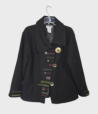 Northstyle Black Wool Button Front Artsy Mismatch Button Blazer Jacket Womans Lg