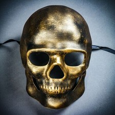 Day of Dead Skull Full Face Painted Black GOLD Halloween Masquerade MEN Mask