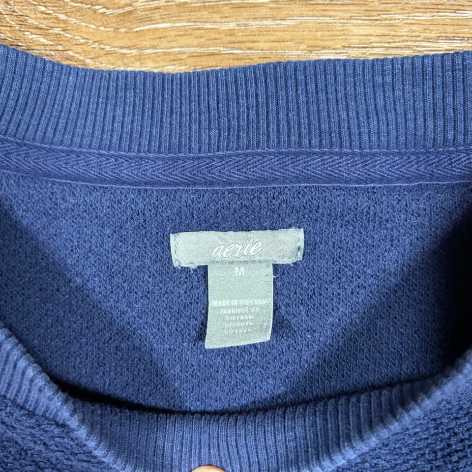 Sudadera Aerie Pullover Para Mujer M Azul Texturizado Pullover Cuello Redondo Calce Relajado Foto 3 de 4