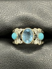 Vintage Sterling Silver Blue Topaz Turquoise Ring 6G Size 7.75 A13