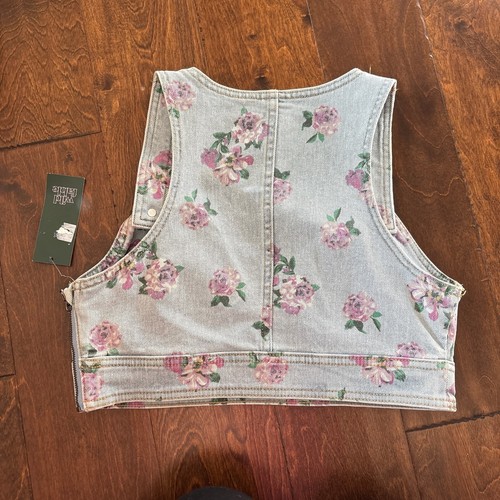 Wild Fable XS Cropped Denim Jean Top Vest Floral Pink Blue Coquette NEW - Picture 4 of 4