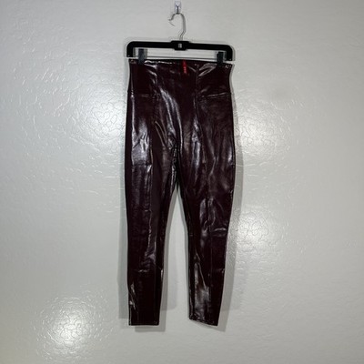 Spanx Leggings Womens M Petite Red Faux Patent Leather High Rise Ankle 20301Q