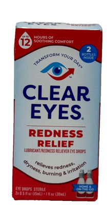 Clear Eyes Redness Relief Eye Drops 2 Bottles Inside 2 x 0.5 oz  EXP 02/2027
