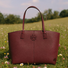 NEW Tory Burch McGraw Claret Wine Red Leather Large Carryall Shopper Tote Bag