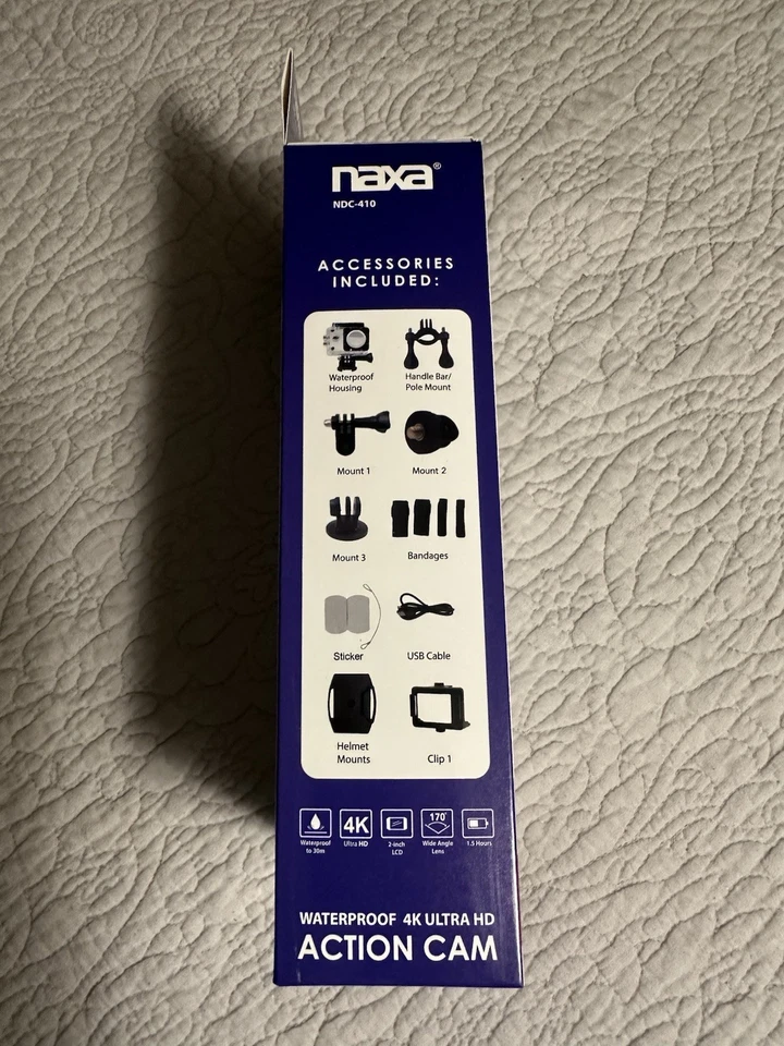 Naxa NDC-410 Waterproof FHD Action Cam 1080p WiFi w/ Accessories – New Sealed - Image 3 of 4