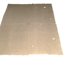 WWII Field Blanket, 62" x 80" Brown Wool, Thin Cloth, Holes, Repairs Well Used 4