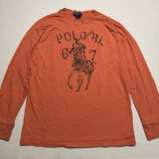 Kids' Polo Ralph Lauren Orange Long Sleeve Distressed Logo Tee Size: L 14-16 