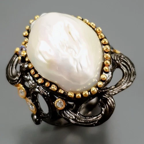Vintage Natural Baroque Pearl Ring 925 Sterling Silver Size 8 /R432157