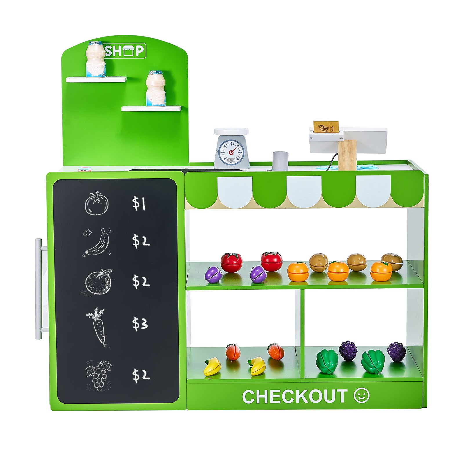 как выглядит Kids Grocery Store Playset Wooden Play Market Stand with Cash Register фото