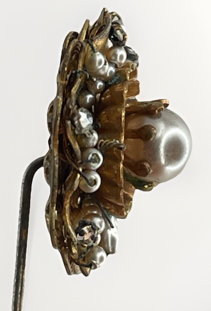 Miriam Haskell Rhinestone & Faux Pearl Stick Pin … - image 9