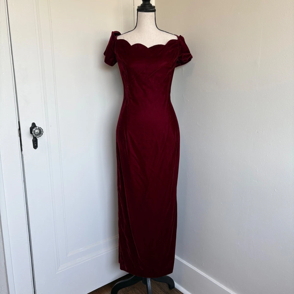 princess polly baby blue dress Red Velvet Dress 90s Party off Shoulder Bodycon Midi Dress High Slit 1990s  Gothic Vintage Vamp Tight Sweetheart Neckline Medium Large main image 0