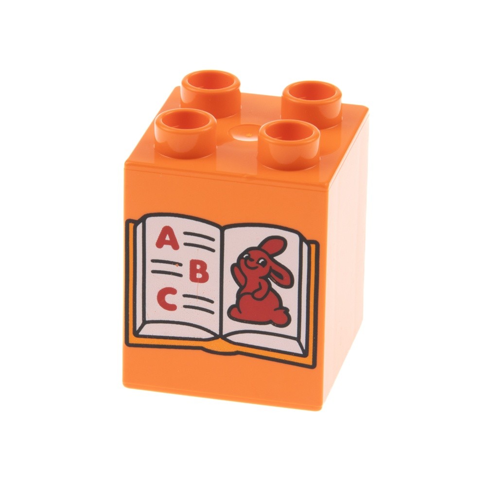 1x LEGO Duplo Motif Construction Stone 2x2x2 Orange Printed On Book Abc Rabbit