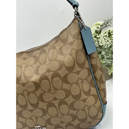 Coach F29209 borsa hobo tracolla kaki/blu firma rivestita pelle tela certificato di autenticità - Foto 2 di 16