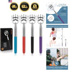 4-Pack Extendable Back Scratchers - Metal Claws with Telescopic Rubber Handle...