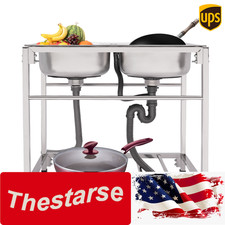 Commercial Stainless Steel Sink Double Bowl Utility Sink Kitchen Freestanding