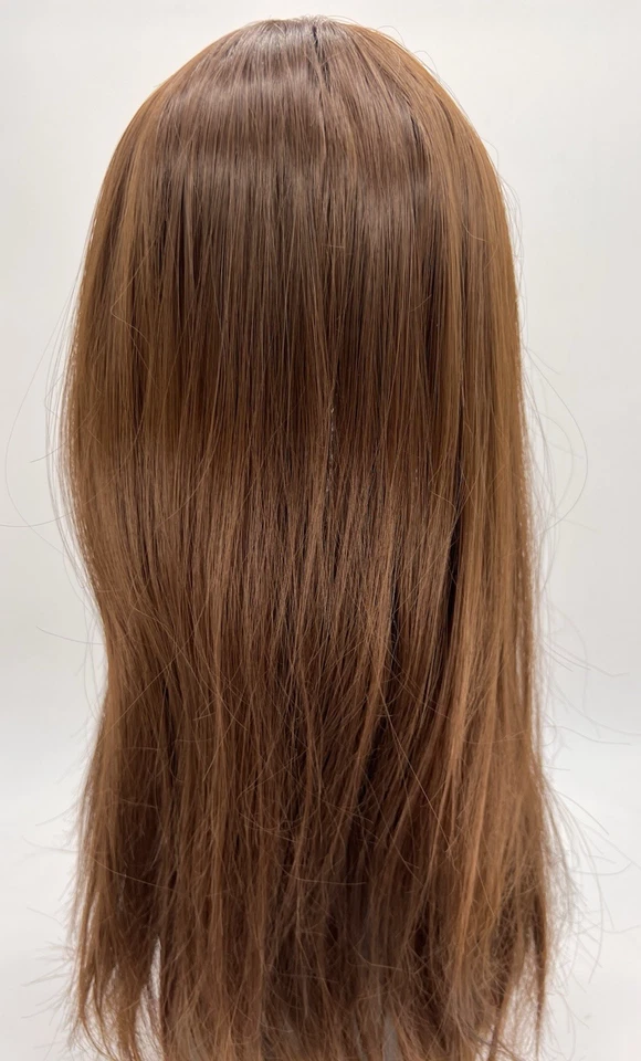 Topper de pelo premium de 18 pulgadas con flequillo lateral recto marrón chocolate Foto 2 de 4