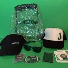 Jameson Irish Whiskey Lot!! Backpack Sunglasses Hats Pin & Bottle Opener