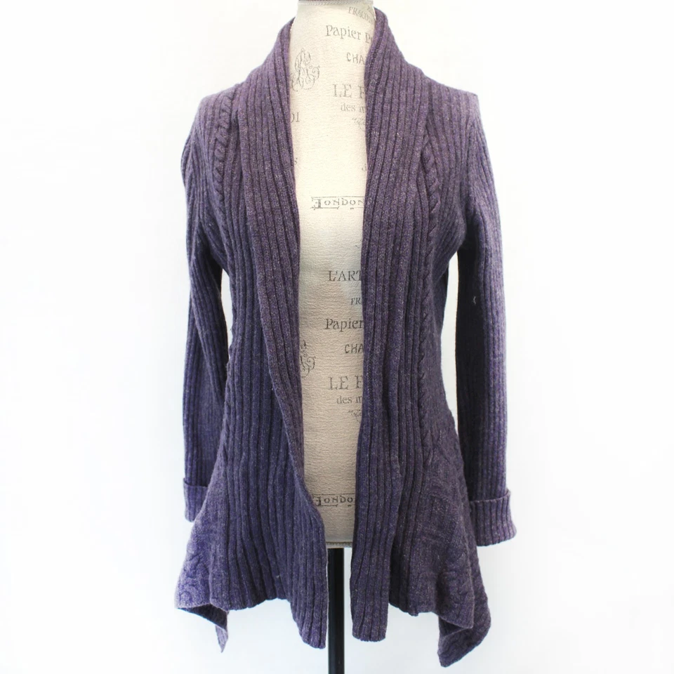 Cárdigan Suéter Grueso Tejido De Colección Anthropologie Y2K Púrpura Frente Abierto Lana M Foto 2 de 4