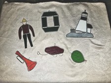 Lot of 6 Vintage stained glass sun catchers Horn Wagon Man Lighthouse O Grn Circ
