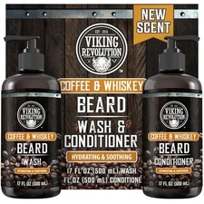 Coffee Whiskey Beard Wash and Beard Conditioner Set with Argan and Jojoba Oil...